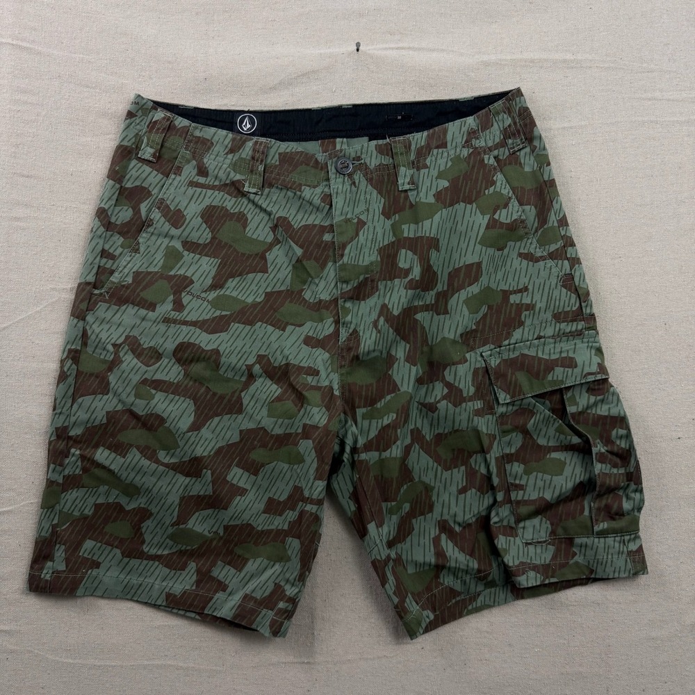 Volcom Vargo Cargo Shorts Mens 36 Green Rain Camo Utility Skate Streetwear